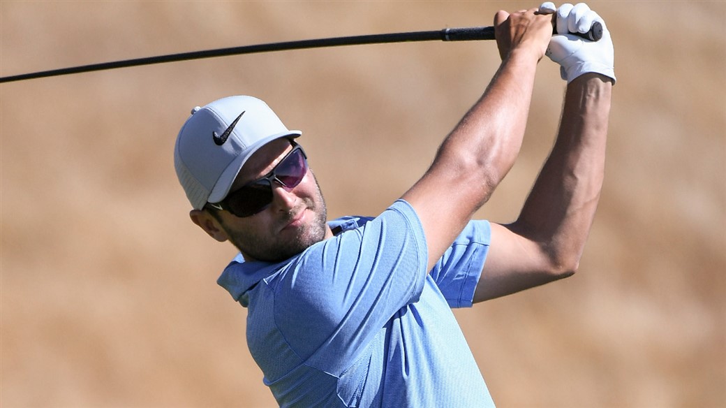 Paul Barjon hits a tee shot with his Pro V1x golf ball during action at the Bayview Place DCBank Open